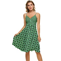 Mazipoodles Green Donuts Polka Dot Sleeveless Tie Front Chiffon Dress by Mazipoodles
