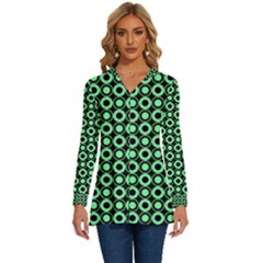 Mazipoodles Green Donuts Polka Dot Long Sleeve Drawstring Hooded Top by Mazipoodles