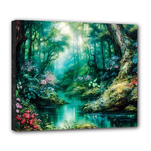 River Stream Flower Nature Deluxe Canvas 24  X 20  (stretched)