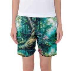 River Stream Flower Nature Women s Basketball Shorts