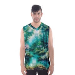 River Stream Flower Nature Men s Basketball Tank Top