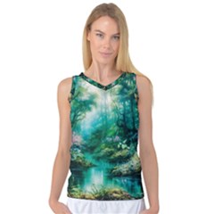 River Stream Flower Nature Women s Basketball Tank Top by Ravend