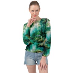 River Stream Flower Nature Banded Bottom Chiffon Top