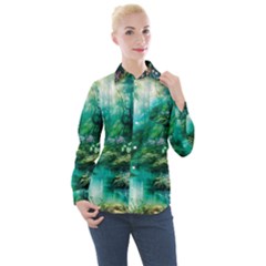 River Stream Flower Nature Women s Long Sleeve Pocket Shirt