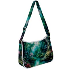 River Stream Flower Nature Zip Up Shoulder Bag