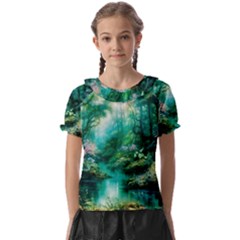 River Stream Flower Nature Kids  Frill Chiffon Blouse