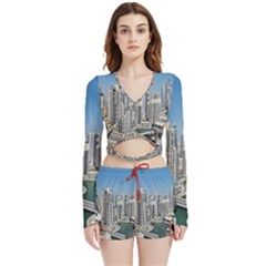 Building Sea Architecture Marina Velvet Wrap Crop Top And Shorts Set