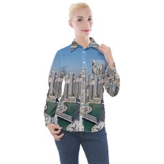 Building Sea Architecture Marina Women s Long Sleeve Pocket Shirt