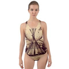 Nation Indian Native Indigenous Cut-out Back One Piece Swimsuit by Ravend