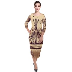 Nation Indian Native Indigenous Quarter Sleeve Midi Velour Bodycon Dress