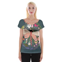 Bug Nature Flower Dragonfly Cap Sleeve Top