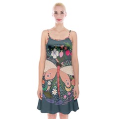 Bug Nature Flower Dragonfly Spaghetti Strap Velvet Dress