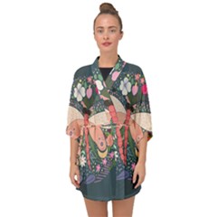 Bug Nature Flower Dragonfly Half Sleeve Chiffon Kimono