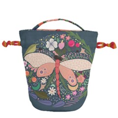 Bug Nature Flower Dragonfly Drawstring Bucket Bag by Ravend