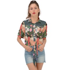 Bug Nature Flower Dragonfly Tie Front Shirt 