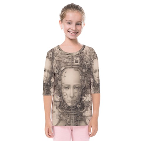 Cyborg Robot Future Drawing Poster Kids  Quarter Sleeve Raglan Tee by Ravend