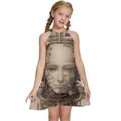 Cyborg Robot Future Drawing Poster Kids  Halter Collar Waist Tie Chiffon Dress by Ravend