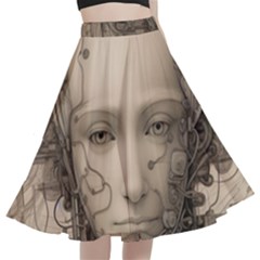 Cyborg Robot Future Drawing Poster A-line Full Circle Midi Skirt With Pocket by Ravend