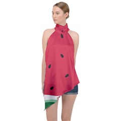 Minimalist Summer Watermelon Wallpaper Halter Asymmetric Satin Top