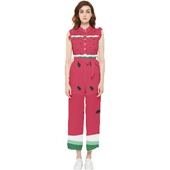 Minimalist Summer Watermelon Wallpaper Women s Frill Top Chiffon Jumpsuit by Ravend