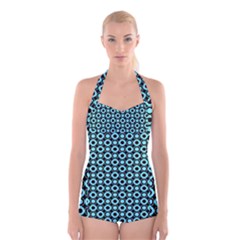 Mazipoodles Blue Donuts Polka Dot Boyleg Halter Swimsuit  by Mazipoodles