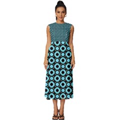 Mazipoodles Blue Donuts Polka Dot Sleeveless Round Neck Midi Dress by Mazipoodles