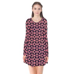 Mazipoodles Red Donuts Polka Dot  Long Sleeve V-neck Flare Dress