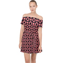 Mazipoodles Red Donuts Polka Dot  Off Shoulder Chiffon Dress by Mazipoodles