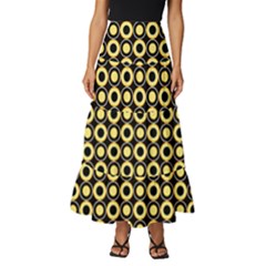  Mazipoodles Yellow Donuts Polka Dot Tiered Ruffle Maxi Skirt by Mazipoodles