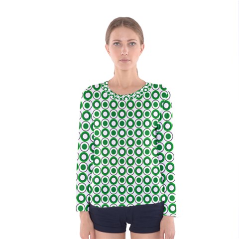 Mazipoodles Green White Donuts Polka Dot  Women s Long Sleeve Tee by Mazipoodles