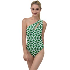 Mazipoodles Green White Donuts Polka Dot  To One Side Swimsuit by Mazipoodles