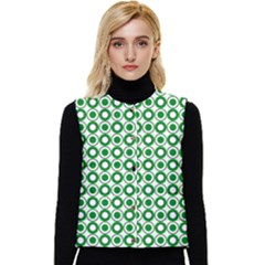 Mazipoodles Green White Donuts Polka Dot  Women s Button Up Puffer Vest