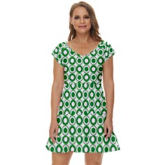 Mazipoodles Green White Donuts Polka Dot  Short Sleeve Tiered Mini Dress by Mazipoodles