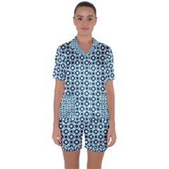 Mazipoodles Dusty Duck Egg Blue White Donuts Polka Dot Satin Short Sleeve Pajamas Set by Mazipoodles