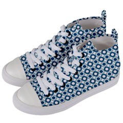 Mazipoodles Dusty Duck Egg Blue White Donuts Polka Dot Women s Mid-top Canvas Sneakers by Mazipoodles