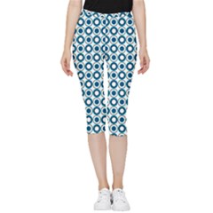 Mazipoodles Dusty Duck Egg Blue White Donuts Polka Dot Inside Out Lightweight Velour Capri Leggings  by Mazipoodles