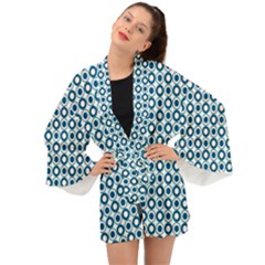 Mazipoodles Dusty Duck Egg Blue White Donuts Polka Dot Long Sleeve Kimono by Mazipoodles