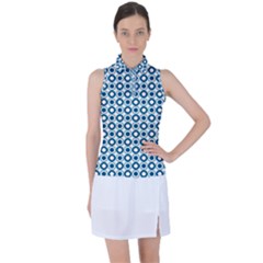 Mazipoodles Dusty Duck Egg Blue White Donuts Polka Dot Women s Sleeveless Polo Tee by Mazipoodles