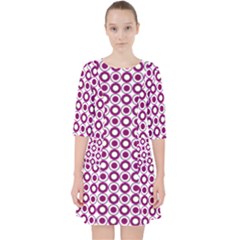 Mazipoodles Magenta White Donuts Polka Dot Quarter Sleeve Pocket Dress by Mazipoodles