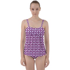 Mazipoodles Magenta White Donuts Polka Dot Twist Front Tankini Set by Mazipoodles