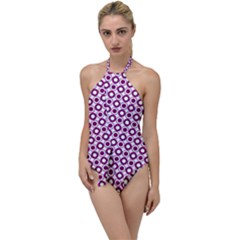 Mazipoodles Magenta White Donuts Polka Dot Go With The Flow One Piece Swimsuit by Mazipoodles