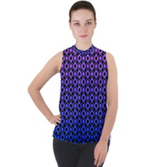 Mazipoodles Purple Pink Gradient Donuts Polka Dot Mock Neck Chiffon Sleeveless Top by Mazipoodles