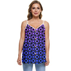 Mazipoodles Purple Pink Gradient Donuts Polka Dot Casual Spaghetti Strap Chiffon Top by Mazipoodles