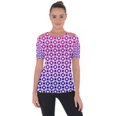 Mazipoodles Pink Purple White Gradient Donuts Polka Dot  Shoulder Cut Out Short Sleeve Top by Mazipoodles