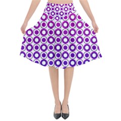 Mazipoodles Pink Purple White Gradient Donuts Polka Dot  Flared Midi Skirt by Mazipoodles