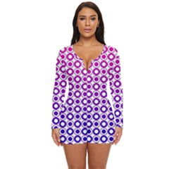 Mazipoodles Pink Purple White Gradient Donuts Polka Dot  Long Sleeve Boyleg Swimsuit by Mazipoodles