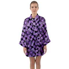 Bitesize Flowers Pearls And Donuts Lilac Black Long Sleeve Satin Kimono