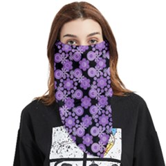 Bitesize Flowers Pearls And Donuts Lilac Black Face Covering Bandana (triangle) by Mazipoodles