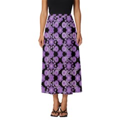 Bitesize Flowers Pearls And Donuts Lilac Black Classic Midi Chiffon Skirt by Mazipoodles