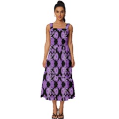 Bitesize Flowers Pearls And Donuts Lilac Black Square Neckline Tiered Midi Dress by Mazipoodles